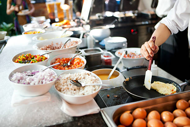 chef preparing breakfast, selective focus